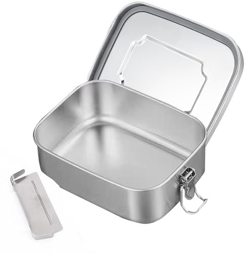 1200ml Porta Pranzo Acciaio Inossidabile, Lunch Box con Partizione Rimovibile, Portapranzo Tenuta Stagna, Scatola Metallo, Contenitore con Scomparti, Bento Box per Bambini, Adulti,Scuola,Picnic,Viaggi