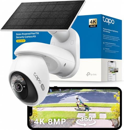 Tapo C660 Kit Caméra de Surveillance extérieure avec Panneau Solaire 4K 8MP, Vision 360°, Vision Nocturne Couleur Starlight, Batterie 10 000 mAh, détection IA, IP66, Alarme Rapide et antivol