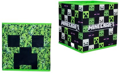 CHARACTER WORLD Minecraft offiziell lizenzierte Aufbewahrungsboxen | 2er Pack faltbare Aufbewahrungskörbe | Perfekt zum Organisieren des Kinderzimmers, Kinder-Spielzimmer, 30 x 30 cm