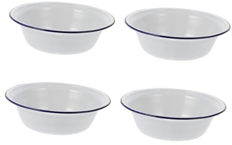 Cuenco de Esmalte Simple Blanco 4 Piezas para Hogar y Restaurantes | Fácil de Limpiar, Estilo Retro y Singular, Acabado Esmaltado, Formato Práctico