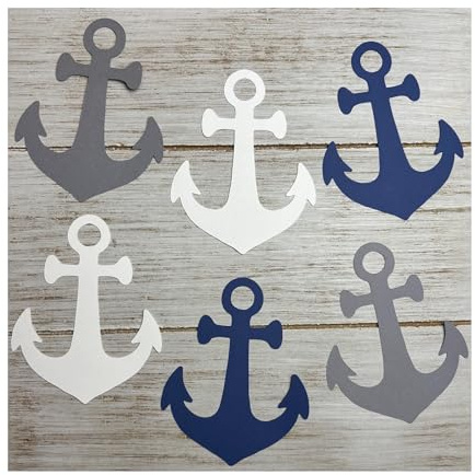 Anchor Cutouts - Nautical Anchor Paper cut outs Classroom Bulletin Board decoration party decor gray white & blue- Set of 30 cut outs