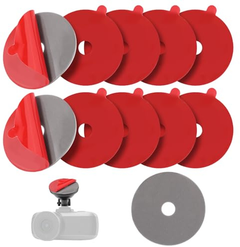 lasuroa 10pcs Heavy Duty Dash Cam Adhesive Pads, Round Double-Sided Adhesive Pads for Car Dashboard & Windshield High Adhesion Heat-Resistant Mounting Tape for Car Recorder Phone Holders