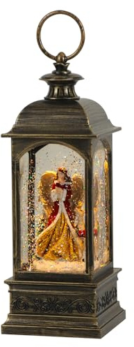 Eldnacele Angel Music Snow Globe Lantern with 6 Hour Timer, Battery Operated/USB Powered Singing Lighted Lamp for Christmas Decorations Home Decor