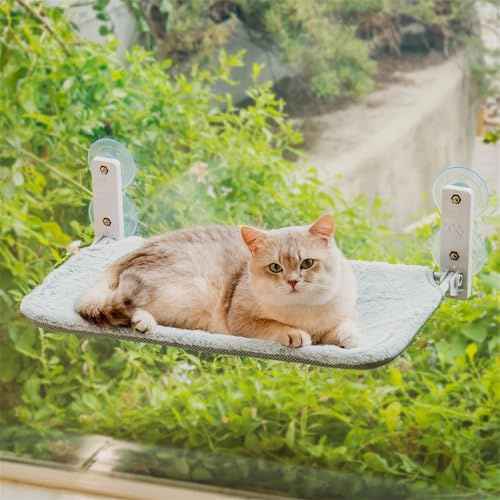 EDAGNY Katzen Hängematte Weicher Weich mit Wendbarem und Waschbarem Matte - 54x30cm Katzen Fensterliege Katzenbett Fenster Stabiler Metallrahmen Stabil zu 18kg,Grau M