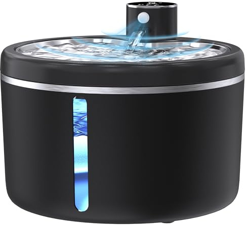 Cat Water Fountain Cordless, 108oz/3L Pet Fountains for Cats Indoor with Stainless Steel Tray, Battery Operated Cat Drinking Fountain with Motion Sensor, Ultra Quiet Pump (Black)