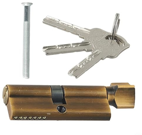 Serratura a cilindro da 70 mm, per porte di ingresso interne, blocco di sicurezza antifurto con struttura in lega di alluminio a 6 pin, include 3 chiavi e (bronzo giallo)