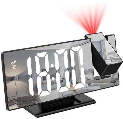 Titifeya Digital Projection Alarm Clocks LED Bedside Clock for Bedroom with Adjustable Brightness Snooze 12/24H Temperature Mirror Display for Home Office Living Room