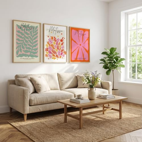 Xiyocadt 3er Matisse Poster Set, Matisse Wandbilder Set,Abstrakte Blumen Leinwanddrucke, Moderne Kunstdrucke Deko,für Wohnzimmer Schlafzimmer Bad Küche Büro,Ohne Rahmen (40x50cm,Matisse Poster 2)