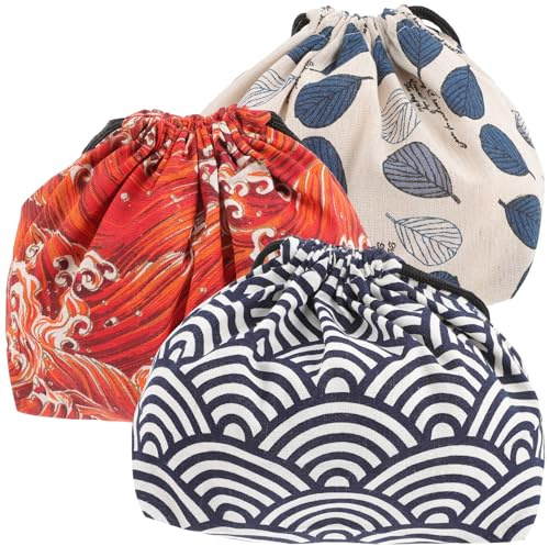 Gatuida Bolsa Bento de Mano 3 Piezas de Algodón Poliéster Cordón | Diseño Sencillo y Creativo, Portátil para Picnic y Exterior, Suministro de Almuerzo