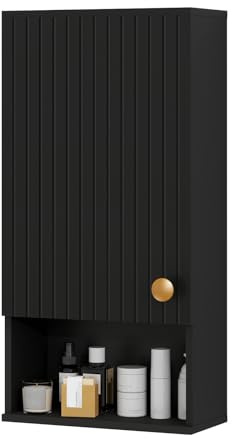 ZealWe Hängeschrank, Wandschrank Bad mit Einer Tür, Badezimmerschrank Badschrank Hängend mit Verstellbaren Ablagen, Küchenschrank, Medizinschrank für Küche, Flur, Gäste-WC, 33x17x66cm, Schwarz