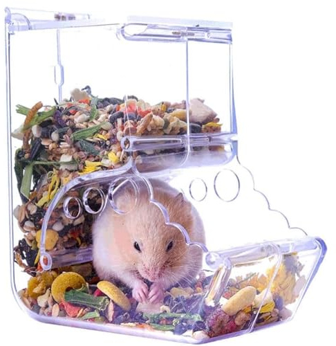 Comedero automático de acrílico transparente para hámster, cuenco pequeño de almacenamiento de alimentos para hámster enano, jerbo, ratón, erizo, cobaya, loro, paloma