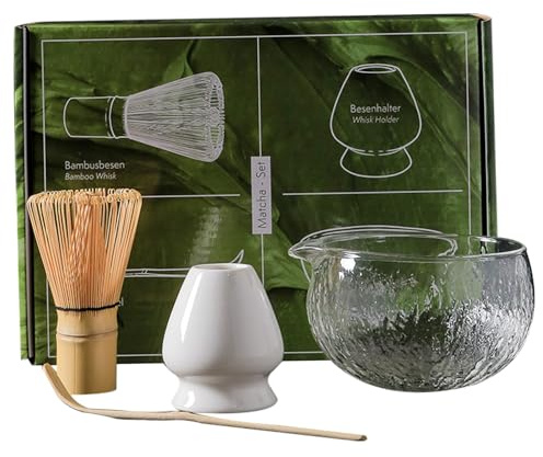 Uanqfegy Juego de batidores Matcha 4 unids/Set Que Incluye batidor y tazón Matcha, Soporte y Cuchara, Kit para Amantes del té