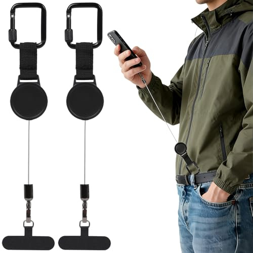 flintronic Retractable Phone Tether Lanyard, Anti Theft Phone Strap, Phone Lanyard Tether Harness With Carabiner, Adjustable Security Tether Compatible Most Smartphones, for Outdoor Hiking Cycling