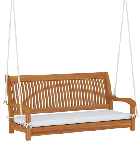 COSTWAY Altalena da Giardino in Legno di Acacia 2 Posti | Panca Sospesa con Schienale Ergonomico, Morbido Cuscino e Portata di 360 kg per Giardino e Cortile