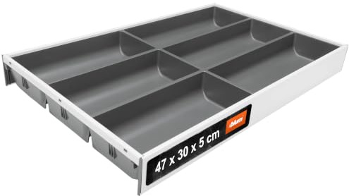 Blum AMBIA-LINE Besteckkasten mit Soft-Touch | Premium Schubladen-Organizer für moderne Küchenschublade & Schrank | schützt, sortiert & ordnet Besteck und Küchenhelfer | Maße: 47×30×5 cm | Weiß/Grau