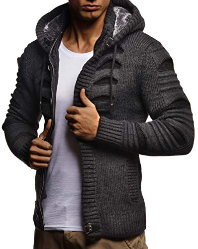 Leif Nelson Men Cardigan Jacket Hood LN-5605 Anthracite Black X-Large