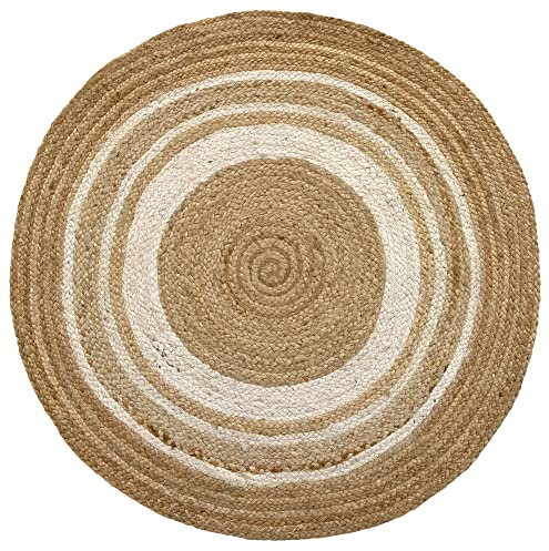 Hamid - Tapis en Fibre de Jute Alhambra 100% Naturel Blanc Rond Tissé à la Main pour Salon, Chambre, Couloir (Blanc, 100x100 cm)