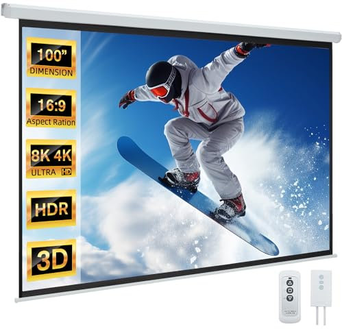YODOLLA 100 Projector Screen Motorized 16:9 for Home Theater Outdoor White