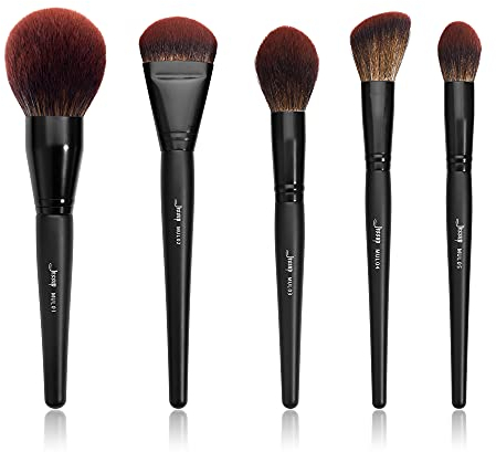 Jessup Pinceles de Maquillaje Para Cara Grande 5pcs Brocha Para Colorete de Contorno en Polvo de Base Sintética Premium Phantom Black, T273