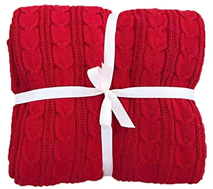 GUOCU Nordic Handgemachte Plüsch Strickdecke, modischer warm Überwurf, für Sofa, Bett und als Zudecke rot 70 * 100cm