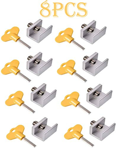 Lot de 8 verrous de sécurité pour fenêtre coulissante réglable avec serrure de sécurité et clés Protection de sécurité pour enfants