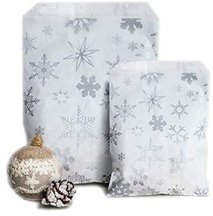 Truly Sweet Candy Weihnachts-/Winter-/Eiskönigin Stil Papiertüten Silber Schneeflocke Ladentheke Geschenktüten Gastgeschenke Festliche Party 2 Größen (100 Tüten 17,8 x 22,9 cm)