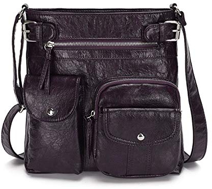 NICOLE & DORIS Damen Umhängetasche Wasserabweisende Schultertasche Weiche Ledertasche Vintage Handtasche mit Mehreren Taschen für Die Schule Lila