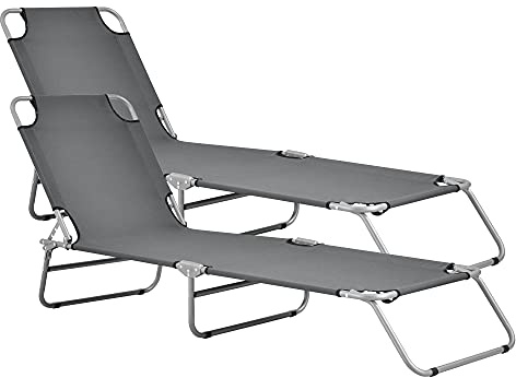 casa.pro Juego de 2 Tumbonas Plegables Carcao Tumbona Jardín Piscina Silla Reclinable Hamaca de Playa Muebles Jardin Exterior hasta 110 kg Tela/Acero 186 x 55 x 24cm - Gris Oscuro