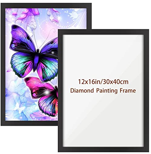 QENSPE 2 Paquets Diamond Painting Cadre, Peinture Diamant Cadre 30x40cm Noir Magnetique de au Art Cadre(À l'intérieur 24.6x34.6cm)