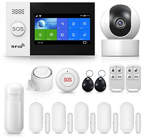 PGST Sistema de Alarma, para casa inalámbrico y cámara de vigilancia, antirrobo para casa inalámbrica, WiFi & 4G Compatible con Alexa Google Home