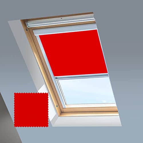 Classic Roof Blinds for VELUX Roof Windows - Blackout Blind - Silver Aluminium Frame (304, RED)