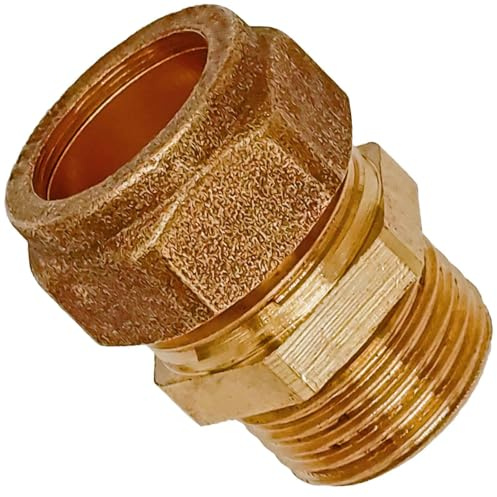MegaHaustechnik Schraubfitting Kupferrohr, Übergang, 22mm x 1/2 Zoll AG | Messing Klemmringverschraubung, Trinkwasser geeignet, für Rohr-Außendurchmesser 22mm, 1/2 Zoll Außengewinde