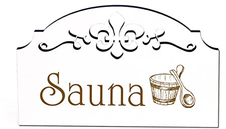 Sauna Schild Holz graviert Ornamente selbstklebend Türschild Saunieren Türdeko 15,5 x 9,5 cm