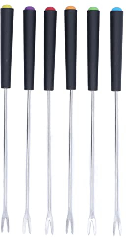 Fondue Sticks, 6 Pcs 9.1 inch Fondue Forks with Heat Resistant Handle Stainless Steel Long Smores Sticks for Cake Chocolate Fruits Cheese Fondue Roast, Color Coding