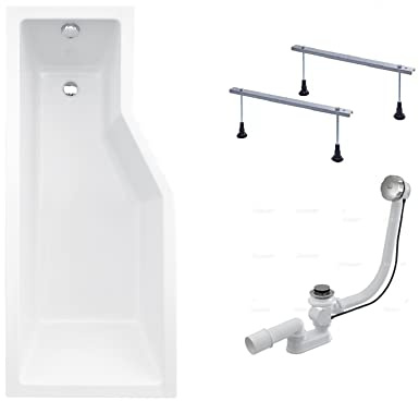 BADLAND Badewanne Original Weiß Acryl Wanne Eckbadewanne INTEGRA 170x75 Links KOMPLETTSET SET + Füßen und Exklusive Chrom Automatik Ablaufgarnitur Made in EU 3in1