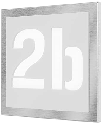 Graviers Design beleuchtete Hausnummer aus V2A Edelstahl 230x230mm - Weiß - Wetterfest Rostfrei Individuell anpassbar nach eigener Nummer - Made in Germany