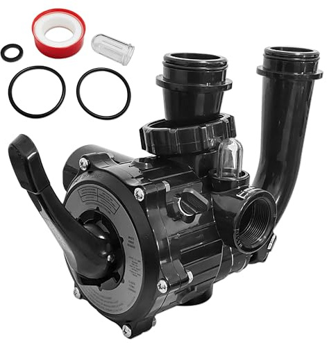 SP0710X62 Valve à ports multiples compatible avec filtre à sable Hayward Pro Series pour vanne de contrôle de 3,8 cm, 6 positions, avec jauge, noir