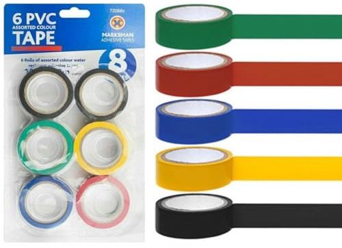 JOROBA 6 Pack Mixed Colour Electrical Insulation Tape Adhesive Gaffer PVC Tape 17mm x 8m