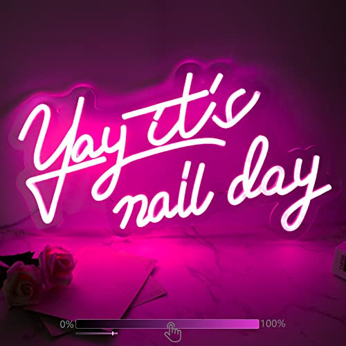 Moodlion Yay It's Nail Day Neon Sign for Wall Decor, LED Lights Beauty Room Salon, Pink Salon Nail Tech Decor Aesthetic Light Door Decorations, Girls Neon Signs Accessories Gift