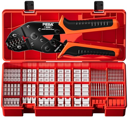 PEBA PH 2.0 Crimpzange Set inkl. 21 Stile JST-PH 2.0mm Steckverbinder und JST-SYP 2.5mm Stecker - Ratschen Crimp Zange 0,03-0,5mm² für 2.0mm/ 2.5mm/2.54mm/3.0mm Dupont,JST, KF2510,Molex, TE Terminals