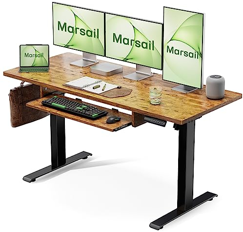 Marsail Höhenverstellbarer Stehtisch mit Tastaturablage in voller Größe 139,7 cm (55 Zoll) verstellbarer elektrischer Schreibtisch mit 4 Speichervoreinstellungen, Kabelmanagement, 2