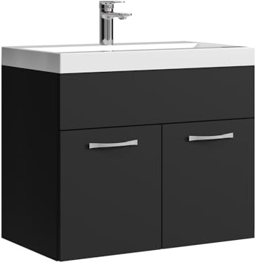 Badplaats Badmöbel Set mit Waschbecken und Unterschrank Montreal 01 60 x 35 cm Schwarz Matt - Waschbeckenunterschrank mit Waschbecken