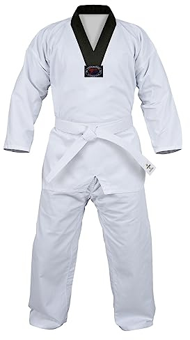 Regular Taekwondo Gi Uniform Set 8oz Ultra Light TKD Suit With Belt For Kids Adults Unisex (White With Black Trim, 3)