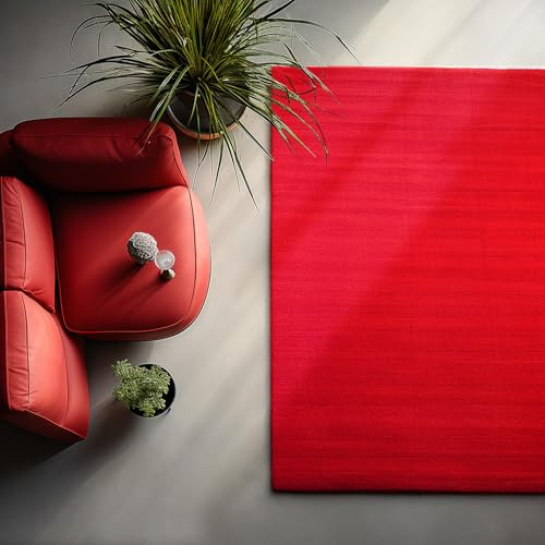 HomebyHome Waschbarer Teppich Kurzflor 160x230 cm Rot Modern Einfarbig Weich rutschfest Pflegeleicht Maschinenwaschbar für Wohnzimmer Schlafzimmer Esszimmer