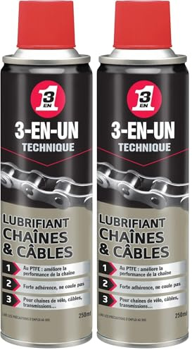 3-EN-UN Technique • Lubrifiant Chaîne et Câbles • Aérosol • Forte adhérence • Protection anticorrosion • Formule contenant du PTFE • Sans silicone • 250 ML (Lot de 2)