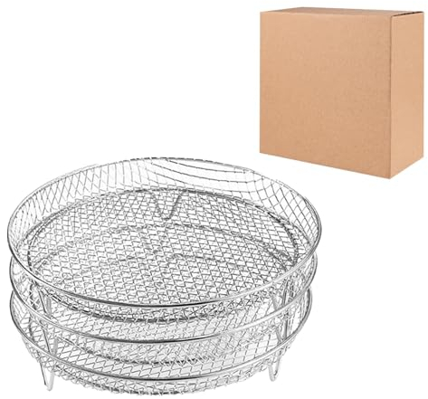 Baoblaze Support de Friteuse à Air, 3 Pièces, Support de Gril, Fourniture de Cuisine Domestique, Panier à Rôtir, Support Empilable, Déshydrateur, Panier de Fri, Rond 20cm