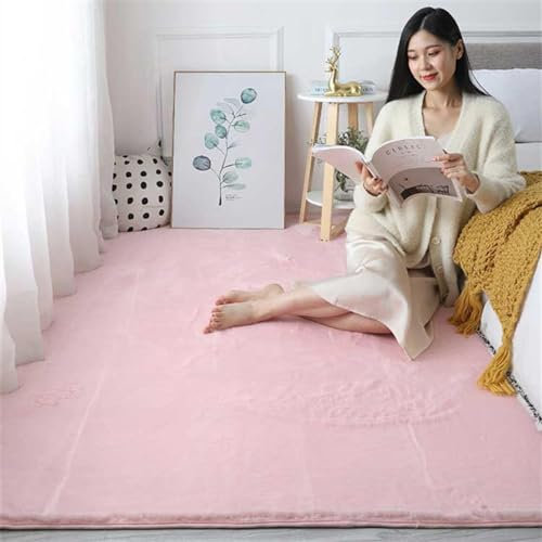 ZWPILY Hochflor Teppich Wohnzimmer Kinderzimmer Flauschig Fellteppich Kunstfell Fellimitat Plüsch Bettvorleger Einfarbig, Waschbar rutschfest, Modern Kunstfell Carpet,Rosa,60x90 cm