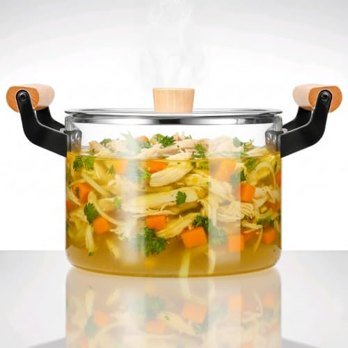 2,5 l/3,5 l/4,5 l/5,5 l, klares Glas zum Kochen auf dem Herd, groß mit Holzgriff, großer Simmer für Herd, Potpourri, Braten mit transparentem Deckel zum Kochen, hitzebeständig, lebensmittelecht und
