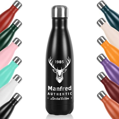 polar-effekt Edelstahl Wasser Trinkflasche 0,5 Liter mit Gravur - auslaufsichere Sportflasche - geeignet für Arbeit, Schule und Sport - BPA-Frei - Farbe Schwarz