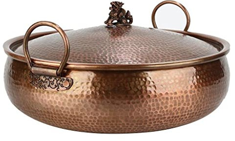 Fondue-Töpfe im chinesischen Stil, Induktionsherd, Kupfer-Hot Pot, Rotkupfer, handgefertigter Kupfer-Hammel-Suppentopf mit Sauerkraut und Kylin-Kupfertopf (Messing 28 cm)